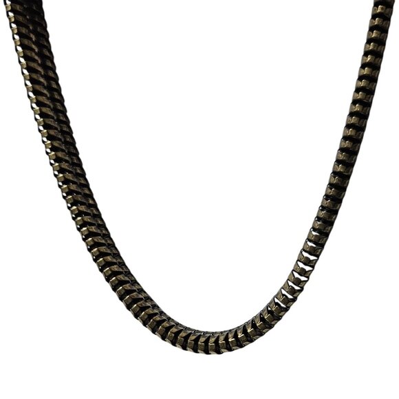 Vintage Antique Brass Tone Snake Chain Necklace With Adjustable Lobster Clasp - Picture 1 of 6